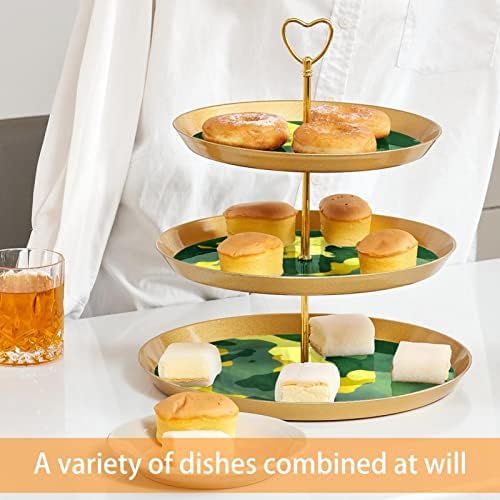 Држач за држач за штанд со чаша пластична десерт штанд со торта 3 нивоа за сервис за прикажување на штанд, зелена жолта камуфлажа