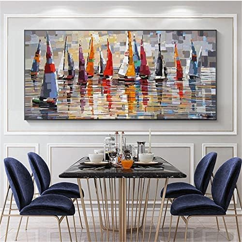 Рачно насликани слики со пловидба со плови за едриличарски плови - Банер за текстура на Seascape модерна голема големина Апстрактна платно