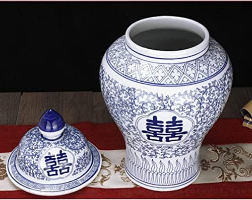 CNPRAZ керамички вазни ѓумбир тегла со капак за домашен декор сина и бела, модерна двојна среќа, храм тегла, порцелан, сушен