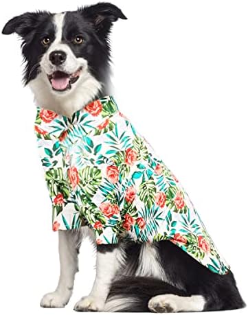 Hdkuw Dog Хавајски костум, кул маици на кучиња, летна облека, хавајска кошула за кучиња, дизајн за лето луа-стил на плажа на плажа од одмор цветни