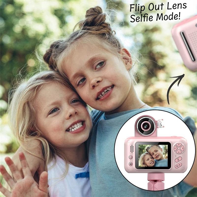 Acuvar Full 1080p Kids Selfie Flip Lens HD Compact Digital Фотографија и видео за полнење на видео со 2 LCD екран, совпаѓање на рачен