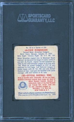 Доџерс Jackеки Робинсон 1949 Bowman 50 Дебитант картичка оценета 1 SGC - картички за дебитантски плочи за бејзбол