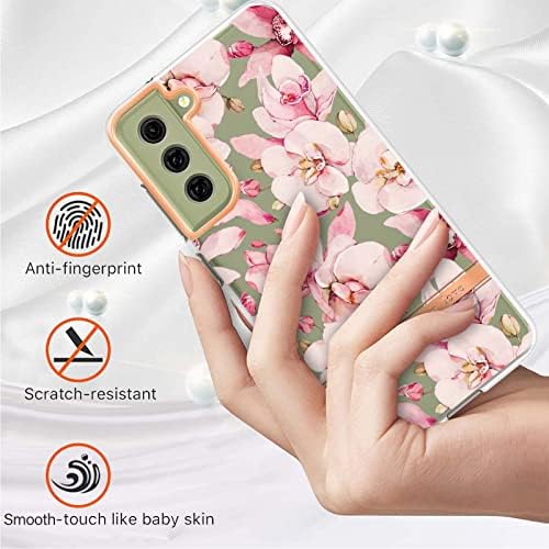 Nincyee IMD обложувајќи транспарентен случај на TPU за Samsung Galaxy S21 Fe, Gardenia Peony Rose Bogeonia Floral Charture Slim Fit Case Cover