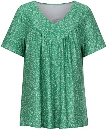 Женски 2023 летни модни врвови Бохо цветни принт v врат блузи облечени случајни кратки ракави плус големина проточни кошули