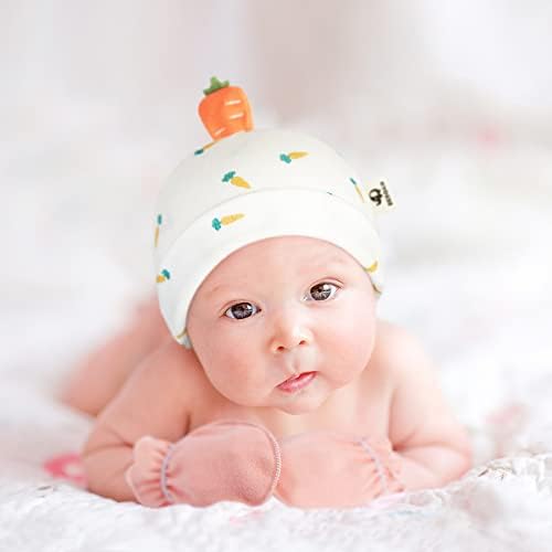 Бебан новородени капи и белезници поставени 0-6 месеци, капа за новороденчиња за бебиња девојчиња меки памучни болнички капи 2 пакувања