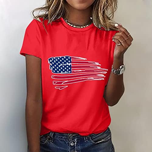Патриотски кошули за жени американско знаме лето кратки ракави o врат маици starsвезди шарени лабави вклопени удобни маички за одмор