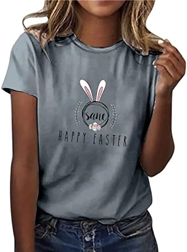 Среќна велигденска маица, жени, смешни зајаче јајца, печатени празнични врвови на вратот со кратки ракави, мека летна облека