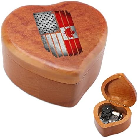 Американски црно и канада знаме дрво музичка кутија гроздобер музички кутии подарок за Божиќ роденден Денот на вineубените во форма на срце
