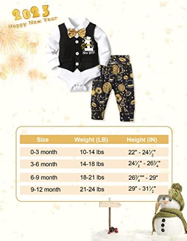 Томалант бебе момче Нова Година облека 2023 година 3 парчиња новороденче ромпер+Нови години Пант+лак вратоврска први нови години бебешка облека облека