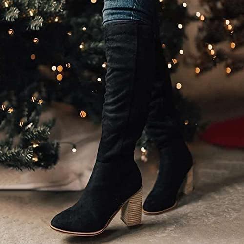 HCJKDU женски колено високи чизми модни велур лежерни чевли дебели чизли чевли со потпетици плус големина патент широко распространетост