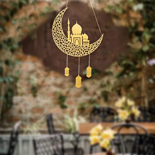 Личен Аид Мубарак виси декорација, дрвена месечина и starsвезди еид украси ислами Плакета знак украс за дома Среќен Рамазан Мубарак Диј