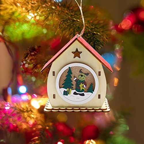 Божиќно дрво Декоративни висечки украси со светла за приврзоци за новогодишни уметности и занаети мини дрвена куќа керамичка корпа