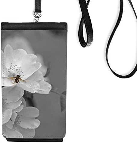Црно -бело убави цвеќиња телефонски паричник чанта што виси мобилна торбичка црн џеб
