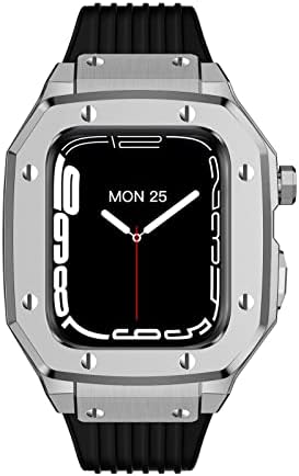 Случај за часовници за легура на легура на Apple Watch Band Series 8 7 6 5 4 SE 45mm 44mm 42mm Луксузен метал гума од не'рѓосувачки челик