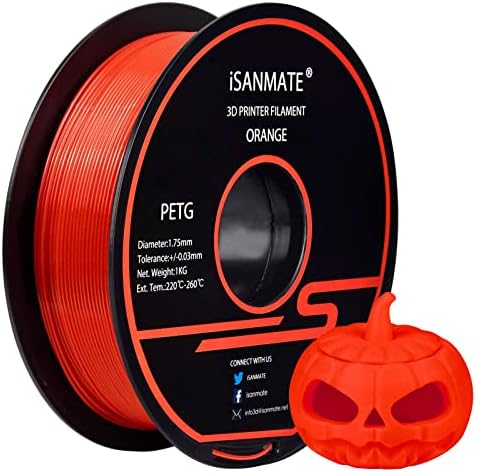 Филаментот PETG 1,75 mm, портокалова Petg Isanmate 3D печатач за печатач, димензионална точност +/- 0,03 mm, 1 кг