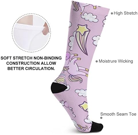 Розови еднорози крофни виножито печатено во боја чорапи атлетски колени високи чорапи за жени мажи