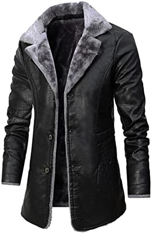 Uofoco јакна со долг ракав мажи плус зголемување на големината зимска јакна, обична копче цврста боја лапел топло руно удобно