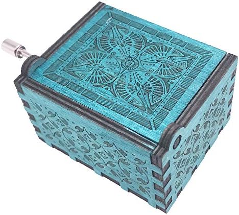 Мала музичка кутија 18 белешка со рачно чудак музички кутија врежана дрвена, играјте го, сино