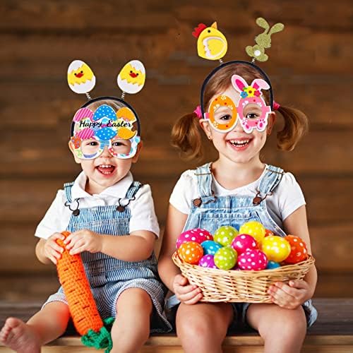 12 парчиња Велигденски ленти за глава и очила сет на рамка за велигденски зајаче уши пилиња јајца за украси за украси на Велигден
