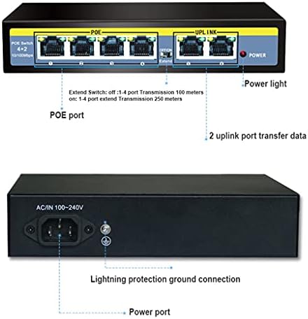 YFQHDD 52V 6-Port POE Switch 4 * 10/100mbps POE порта+2 * 10/100Mbps порта 250m менувач 802.3 AT/AF 1.2Gbps