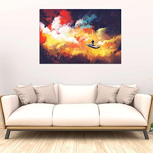 Startonight Canvas wallидна уметност Декор Апстракт риболов во облаците сликарство за дневна соба 32 x 48