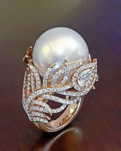 Антички бел бисер жени прстен за венчавки 925 сребрен накит со големина 6-10