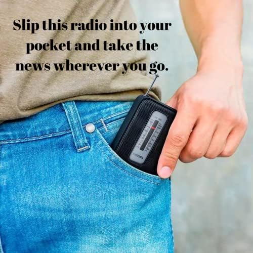 Philips FM/AM Преносен џеб радио, радио напојување со батерии, телескопска антена + слушалки на Филипс