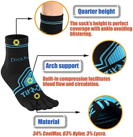 Чорапи на пети Tikmox за мажи CoolMax задебелени дното на пет прсти чорапи кои работат чорапи