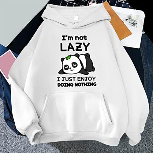 Слатки каваи панда дуксери за жени тинејџерки долги ракави врвови на животински графички пуловер качулка со џеб со џеб