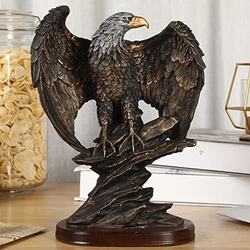 H&W 10.25 висок патриотски орел на карпи статуа дива птица орел декоративна бронзена патина смола фигура