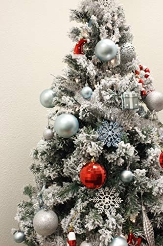 JOIEDOMI 132 ПЦС црвени, сини, сребрени Божиќни разновидни украси со сребрена starвездена дрво, расипнички божиќни украси за празници, декорација