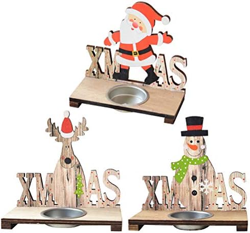 Амосфун 3 парчиња Свеќници Во Божиќен Стил Држачи За Дрвени Свеќи Десктоп Декори Божиќни Материјали