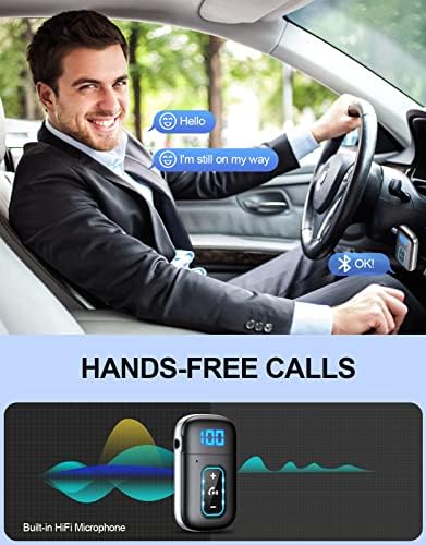 Bcadon Bluetooth Aux Приемник, [LED Екран] Bluetooth Автомобил Адаптер Со Вграден Хифи Микрофон, Bluetooth 5.0 Адаптер За Автомобил/Домашно