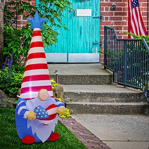 Juegoal Денот на патриотска независност на надувување, 4ft blow Up gnome, 4 -ти јули на отворено американски чичко Сем, осветлена том елф со врвна