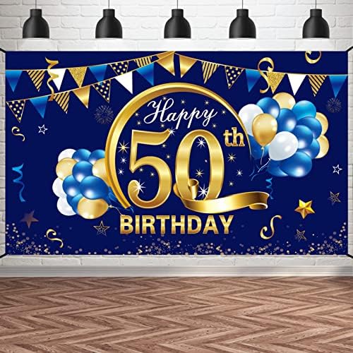 Сино злато 50 -ти роденденски украси комплет за мажи, голем среќен 50 роденденски материјал за забава, педесет роденденски фото -знак за позадина