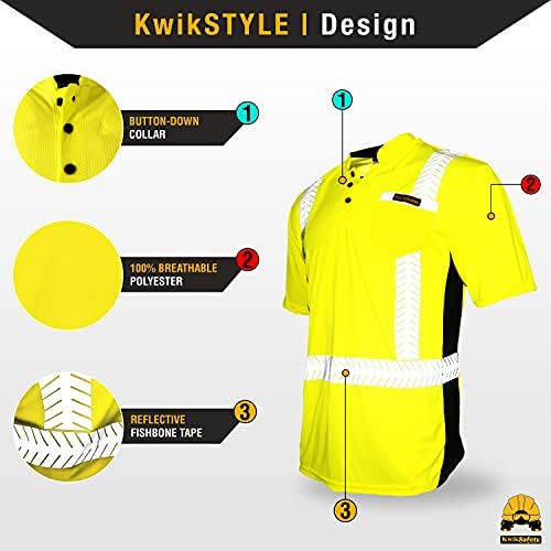 Kwiksafety - Charlotte, NC - безбедносен кошула за кратки ракави за проценувач - копче y -вратот - Класа 2 ANSI OSHA Висока