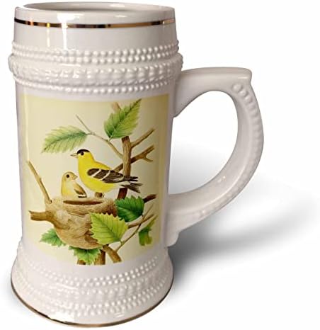 3drose Гроздобер Птица Уметност Печатење Американски Златна Трева Убава Жолта Боја. - 22оз Штајн Кригла