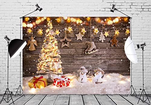Белеко 10x8ft ткаенина Божиќна дрвена wallидна снегулка фотографија позадина Божиќни дрвја сјајни светла подароци снег декор позадина