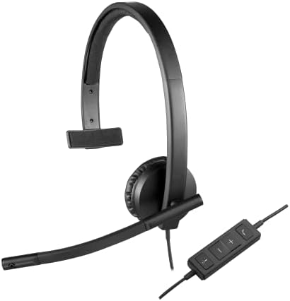 Жични слушалки Logitech H570E, моно слушалки со микрофон за откажување на бучава, USB, во линија контроли со копче за неми, LED за индикатор,