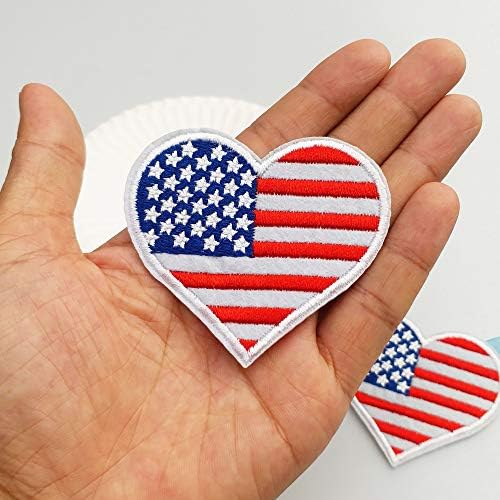 2,8 x2.6 12 парчиња американско знаме Срце во САД Независен ден на 4 -ти јули Патриотско железо на шиење на ткаенина извезени закрпи Аплицирај