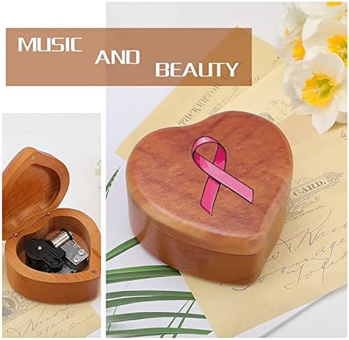 Розова сатенска лента дрвена музичка кутија со форма на срцева форма на музички кутии гроздобер дрвена кутија за подарок