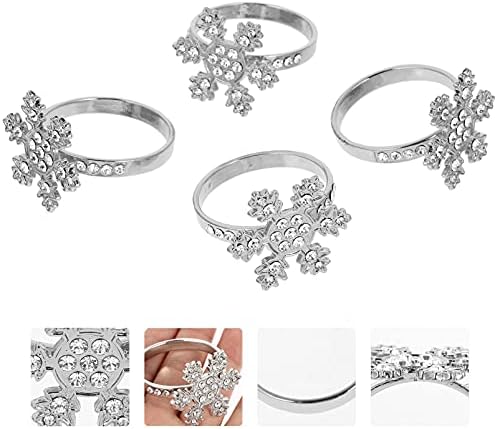 Pretyzoom 4 парчиња снегулка од салфетка прстени Божиќни салфетки за салфетки сребрени розови на салфетка, накит за трпезарија за трпезарија