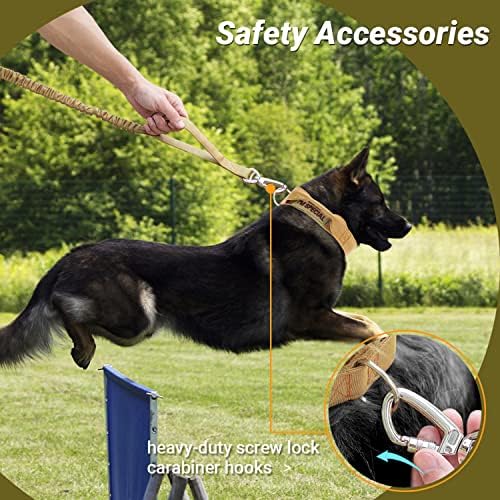 Flystar Tactical Dog Cooch и Leash Set, најлонски банџи кучиња поводник и прилагодлива јака за кучиња со рачка за обука, тешка
