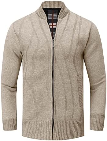XXBR кардиган џемпер за мажи, зимски исмејувачки врат топло плетено јакна карирана внатрешна патент случајна тенок спој скокач палто