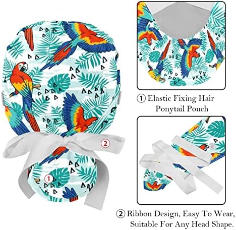 2 парчиња работни капачиња со копче, долга четка за четка за коса за жени за жени, тропски папагал птици џунгла дланка