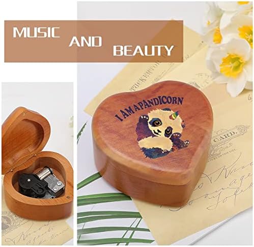 Јас сум Пандикорн гроздобер дрвена часовна музичка кутија музичка кутија во облик на срцеви подароци за пријатели на семејството lубовници