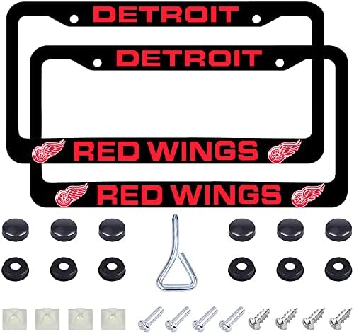 2 пакувања Алуминиумска легура Детроит регистарска табличка рамка за регистарска табличка со регистарска табличка со црвени крилјаци со капаци