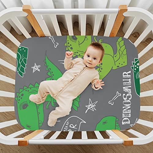 Умирико зелени диносаурусни чаршафи за бебе за бебе, плејард лист за дете, девојче и момче, меко и дише 20810515