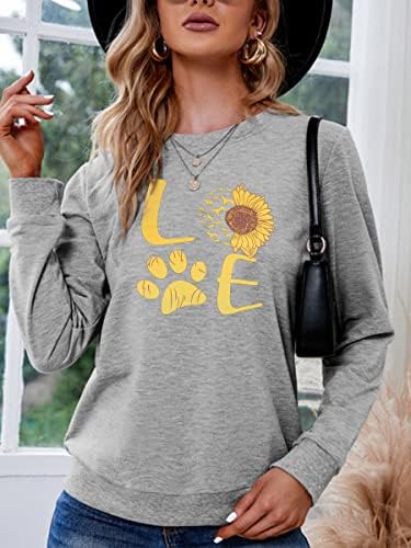 Сончоглед графички џемпер жени жени шепа печати за печатење, смешно долги ракави, врвен пуловер