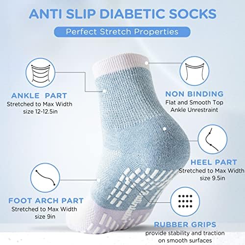 Дијабетични чорапи Булинлулу со грипер за жени и мажи-6 парови бамбус не-врзувачки чорапи со дијабетични глуждови, екстра широки
